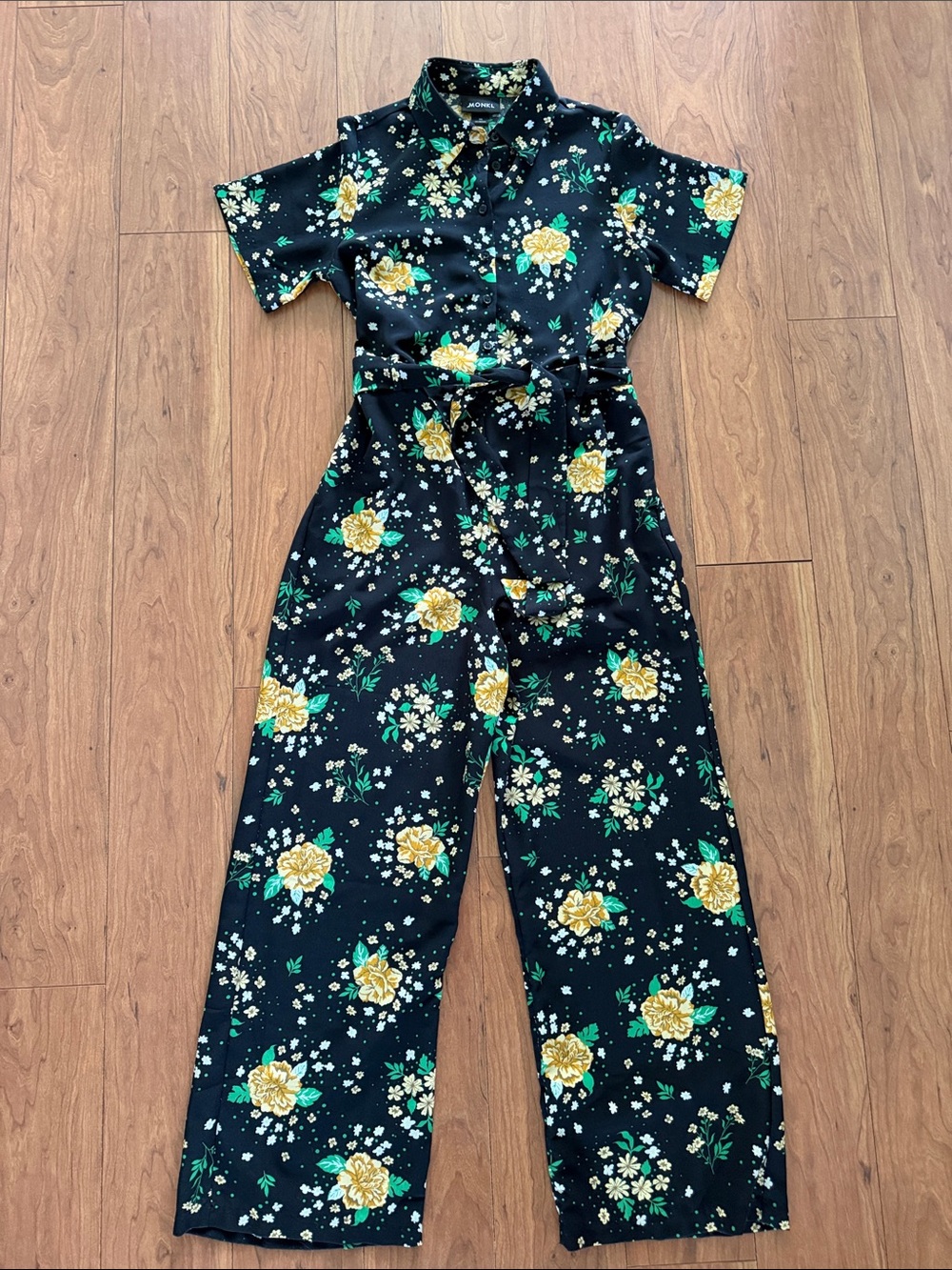 Monki Black Jumpsuit with Yellow Floral Print